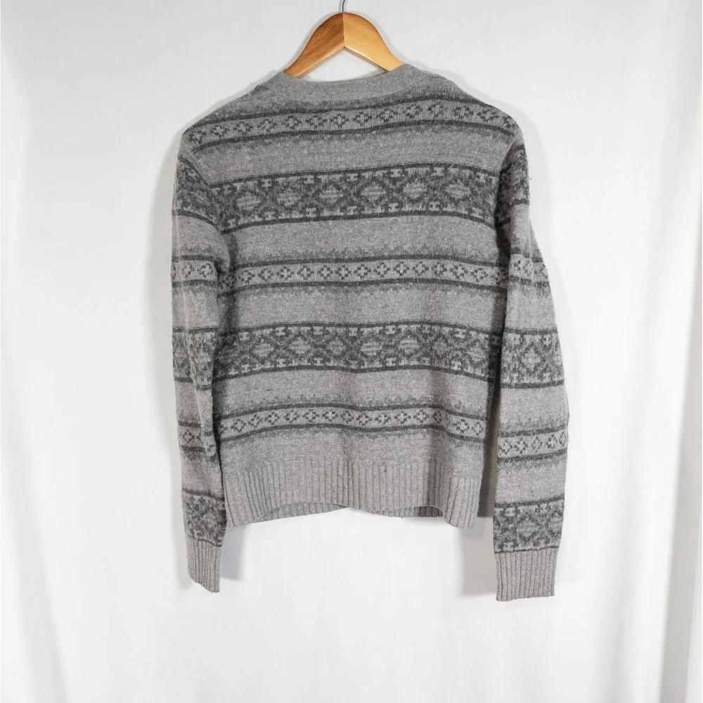 Aeropostal Men's Cardigan Sweater Retro Gray Fair Isle Knit Wool Sz M